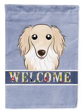 Load image into Gallery viewer, Longhair Creme Dachshund Welcome Garden Flag – Decorative Outdoor Yard Flag BB1398GF