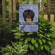 Load image into Gallery viewer, Longhair Black and Tan Dachshund Welcome Garden Flag – Decorative Outdoor Yard Flag BB1399GF