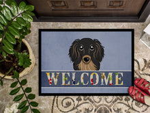 Load image into Gallery viewer, Longhair Black and Tan Dachshund Welcome Doormat - 24x36 Decorative Floor Mat – Indoor/Outdoor Rug with Artistic Flair BB1399JMAT