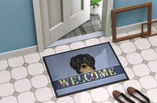 Load image into Gallery viewer, Longhair Black and Tan Dachshund Welcome Doormat - 24x36 Decorative Floor Mat – Indoor/Outdoor Rug with Artistic Flair BB1399JMAT