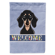 Load image into Gallery viewer, Smooth Black and Tan Dachshund Welcome Flag Canvas House Size BB1401CHF