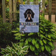 Load image into Gallery viewer, Smooth Black and Tan Dachshund Welcome Garden Flag – Decorative Outdoor Yard Flag BB1401GF