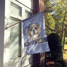 Load image into Gallery viewer, Gray Silver Shih Tzu Welcome Flag Canvas House Size BB1436CHF