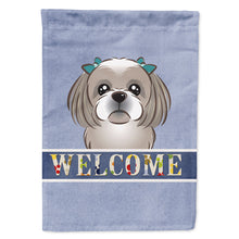 Load image into Gallery viewer, Gray Silver Shih Tzu Welcome Flag Canvas House Size BB1436CHF