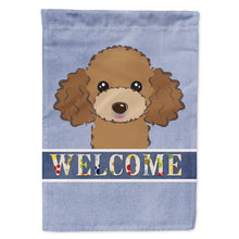 Load image into Gallery viewer, Chocolate Brown Poodle Welcome Flag Canvas House Size BB1442CHF