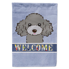 Load image into Gallery viewer, Silver Gray Poodle Welcome Flag Canvas House Size BB1445CHF