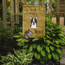 Load image into Gallery viewer, Boston Terrier Spoiled Dog Lives Here Garden Flag – Funny Gold Background Dog Decor BB1451GF