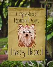 Load image into Gallery viewer, Yorkie Yorkshire Terrier Spoiled Dog Lives Here Garden Flag – Funny Gold Background Dog Decor BB1452GF