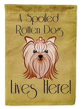 Load image into Gallery viewer, Yorkie Yorkshire Terrier Spoiled Dog Lives Here Garden Flag – Funny Gold Background Dog Decor BB1452GF