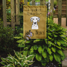 Load image into Gallery viewer, Dalmatian Spoiled Dog Lives Here Garden Flag – Funny Gold Background Dog Decor BB1458GF