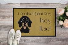 Load image into Gallery viewer, Smooth Black and Tan Dachshund Spoiled Dog Lives Here Doormat - 24x36 Decorative Floor Mat – Indoor/Outdoor Rug with Artistic Flair BB1463JMAT