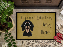 Load image into Gallery viewer, Smooth Black and Tan Dachshund Spoiled Dog Lives Here Doormat - 24x36 Decorative Floor Mat – Indoor/Outdoor Rug with Artistic Flair BB1463JMAT