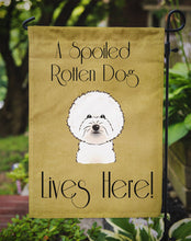 Load image into Gallery viewer, Bichon Frise Spoiled Dog Lives Here Garden Flag – Funny Gold Background Dog Decor BB1465GF