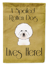 Load image into Gallery viewer, Bichon Frise Spoiled Dog Lives Here Garden Flag – Funny Gold Background Dog Decor BB1465GF