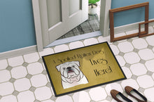 Load image into Gallery viewer, White English Bulldog  Spoiled Dog Lives Here Doormat - 24x36 Decorative Floor Mat – Indoor/Outdoor Rug with Artistic Flair BB1468JMAT