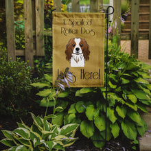 Load image into Gallery viewer, Cavalier Spaniel Spoiled Dog Lives Here Garden Flag – Funny Gold Background Dog Decor BB1472GF