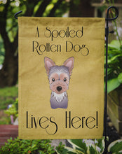 Load image into Gallery viewer, Yorkie Puppy Spoiled Dog Lives Here Garden Flag – Funny Gold Background Dog Decor BB1480GF
