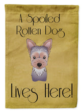 Load image into Gallery viewer, Yorkie Puppy Spoiled Dog Lives Here Garden Flag – Funny Gold Background Dog Decor BB1480GF