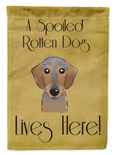 Load image into Gallery viewer, Wirehaired Dachshund Spoiled Dog Lives Here Garden Flag – Funny Gold Background Dog Decor BB1481GF