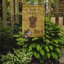 Load image into Gallery viewer, Chocolate Labrador Spoiled Dog Lives Here Garden Flag – Funny Gold Background Dog Decor BB1482GF
