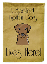 Load image into Gallery viewer, Chocolate Labrador Spoiled Dog Lives Here Garden Flag – Funny Gold Background Dog Decor BB1482GF