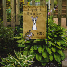 Load image into Gallery viewer, Italian Greyhound Spoiled Dog Lives Here Garden Flag – Funny Gold Background Dog Decor BB1484GF