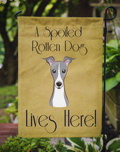 Load image into Gallery viewer, Italian Greyhound Spoiled Dog Lives Here Garden Flag – Funny Gold Background Dog Decor BB1484GF