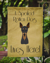 Load image into Gallery viewer, Min Pin Spoiled Dog Lives Here Garden Flag – Funny Gold Background Dog Decor BB1488GF