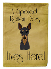 Load image into Gallery viewer, Min Pin Spoiled Dog Lives Here Garden Flag – Funny Gold Background Dog Decor BB1488GF