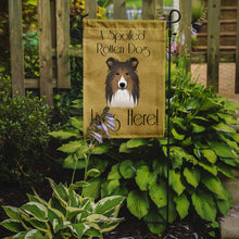 Load image into Gallery viewer, Sheltie Spoiled Dog Lives Here Garden Flag – Funny Gold Background Dog Decor BB1490GF