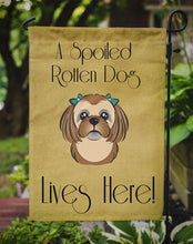 Load image into Gallery viewer, Chocolate Brown Shih Tzu Spoiled Dog Lives Here Garden Flag – Funny Gold Background Dog Decor BB1497GF
