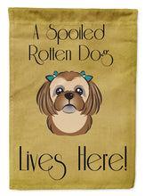 Load image into Gallery viewer, Chocolate Brown Shih Tzu Spoiled Dog Lives Here Garden Flag – Funny Gold Background Dog Decor BB1497GF