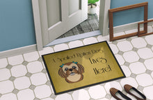 Load image into Gallery viewer, Chocolate Brown Shih Tzu Spoiled Dog Lives Here Doormat - 24x36 Decorative Floor Mat – Indoor/Outdoor Rug with Artistic Flair BB1497JMAT