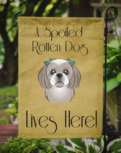 Load image into Gallery viewer, Gray Silver Shih Tzu Spoiled Dog Lives Here Garden Flag – Funny Gold Background Dog Decor BB1498GF