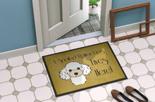 Load image into Gallery viewer, White Poodle Spoiled Dog Lives Here Doormat - 24x36 Decorative Floor Mat – Indoor/Outdoor Rug with Artistic Flair BB1505JMAT