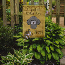 Load image into Gallery viewer, Silver Gray Poodle Spoiled Dog Lives Here Garden Flag – Funny Gold Background Dog Decor BB1507GF