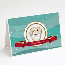 Load image into Gallery viewer, Longhair Creme Dachshund Merry Christmas Greeting Cards -  Blank Note Cards – 8-Pack of Artist-Designed Cards with Envelopes