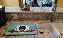 Load image into Gallery viewer, Longhair Black and Tan Dachshund Merry Christmas Dish Drying Mat – Absorbent, Artistic Kitchen Essentials BB1523DDM