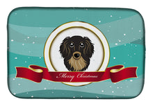 Load image into Gallery viewer, Longhair Black and Tan Dachshund Merry Christmas Dish Drying Mat – Absorbent, Artistic Kitchen Essentials BB1523DDM
