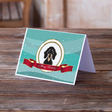 Load image into Gallery viewer, Smooth Black and Tan Dachshund Merry Christmas Greeting Cards -  Blank Note Cards – 8-Pack of Artist-Designed Cards with Envelopes