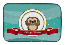 Load image into Gallery viewer, Chocolate Brown Shih Tzu Merry Christmas Dish Drying Mat – Absorbent, Artistic Kitchen Essentials BB1559DDM