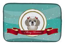 Load image into Gallery viewer, Gray Silver Shih Tzu Merry Christmas Dish Drying Mat – Absorbent, Artistic Kitchen Essentials BB1560DDM