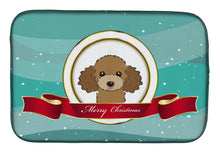 Load image into Gallery viewer, Chocolate Brown Poodle Merry Christmas Dish Drying Mat – Absorbent, Artistic Kitchen Essentials BB1566DDM