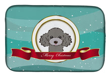 Load image into Gallery viewer, Silver Gray Poodle Merry Christmas Dish Drying Mat – Absorbent, Artistic Kitchen Essentials BB1569DDM