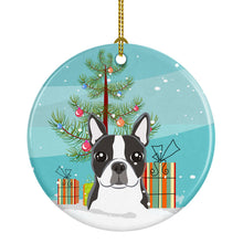 Load image into Gallery viewer, Christmas Tree and Boston Terrier Ornament - Round Ceramic Ornament – Artist-Designed Keepsake Decoration BB1575CO1
