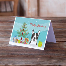 Load image into Gallery viewer, Christmas Tree and Boston Terrier Greeting Cards -  Blank Note Cards – 8-Pack of Artist-Designed Cards with Envelopes