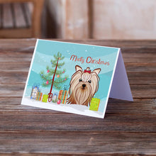 Load image into Gallery viewer, Christmas Tree and Yorkie Yorkishire Terrier Greeting Cards -  Blank Note Cards – 8-Pack of Artist-Designed Cards with Envelopes