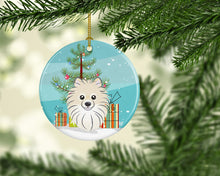 Load image into Gallery viewer, Christmas Tree and Pomeranian Ornament - Round Ceramic Ornament – Artist-Designed Keepsake Decoration BB1579CO1