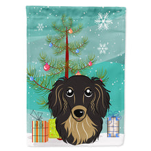 Load image into Gallery viewer, Christmas Tree and Longhair Black and Tan Dachshund Flag Canvas House Size BB1585CHF