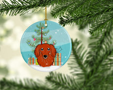 Load image into Gallery viewer, Christmas Tree and Longhair Red Dachshund Ornament - Round Ceramic Ornament – Artist-Designed Keepsake Decoration BB1586CO1